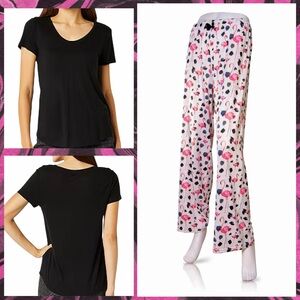 Amanda Blu White & Pink Flamingo Pajama Pants with a.n.a Black Sleep Tee - Large